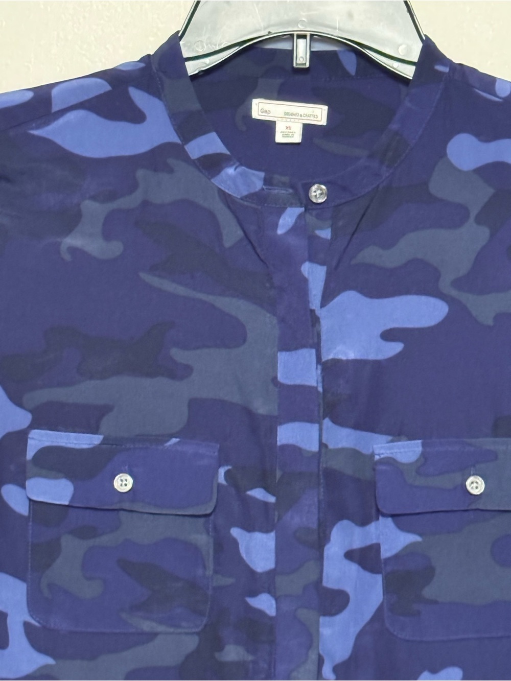 Women’s Gap Blue Camouflage Long-Sleeve Shirt dress - Picture 2 of 9
